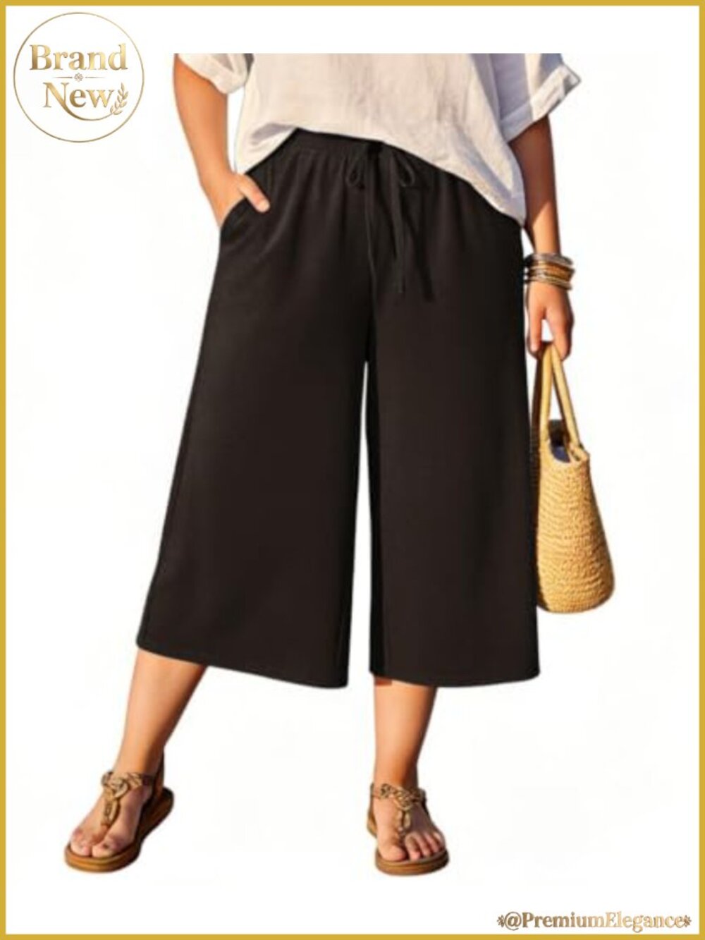 Plus Size Capri Wide Leg Lounge Pants High Waisted Drawstring with Pockets